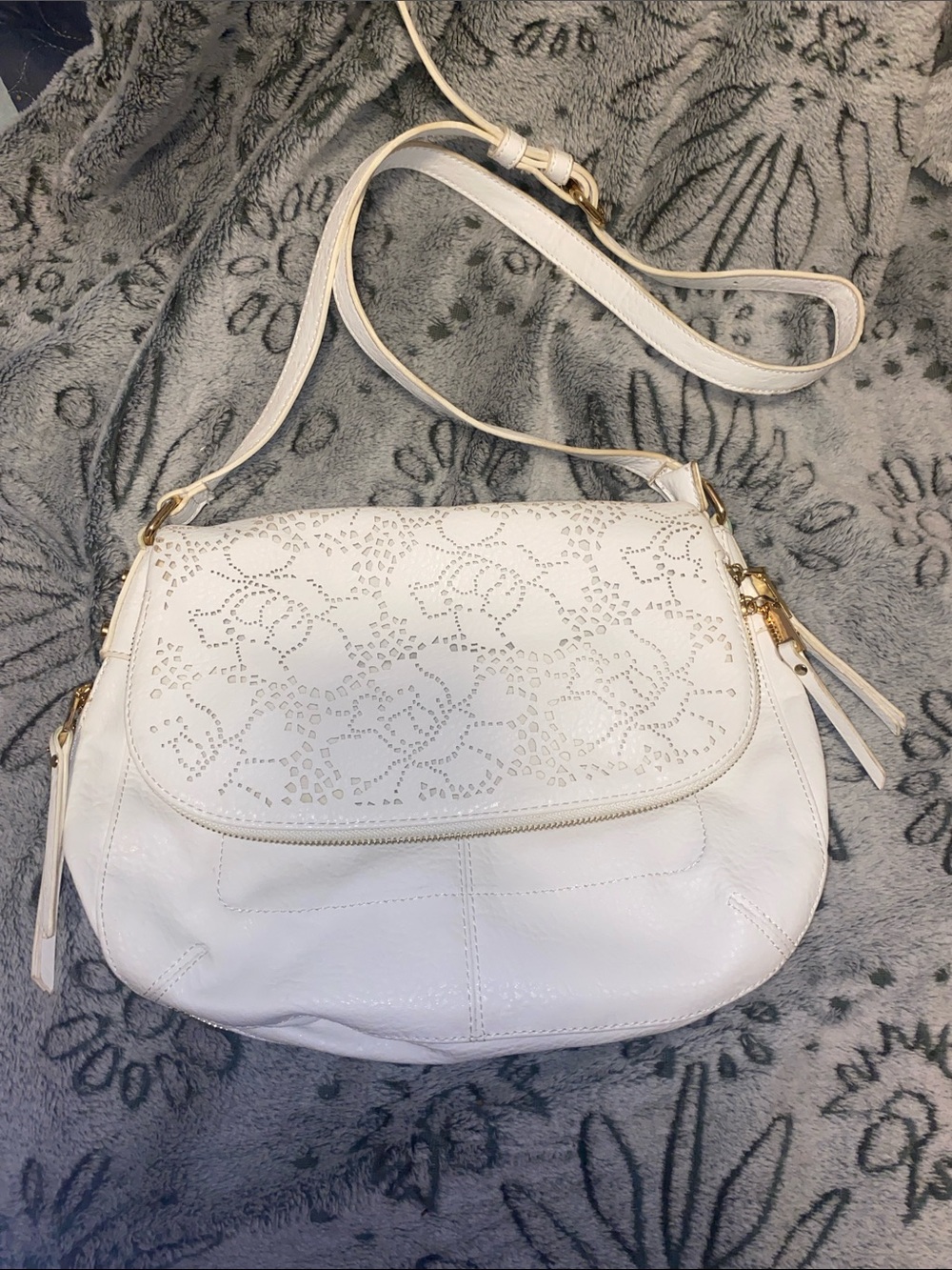 Urban Expressions White Perforated Flap Crossbody Shoulder Bag